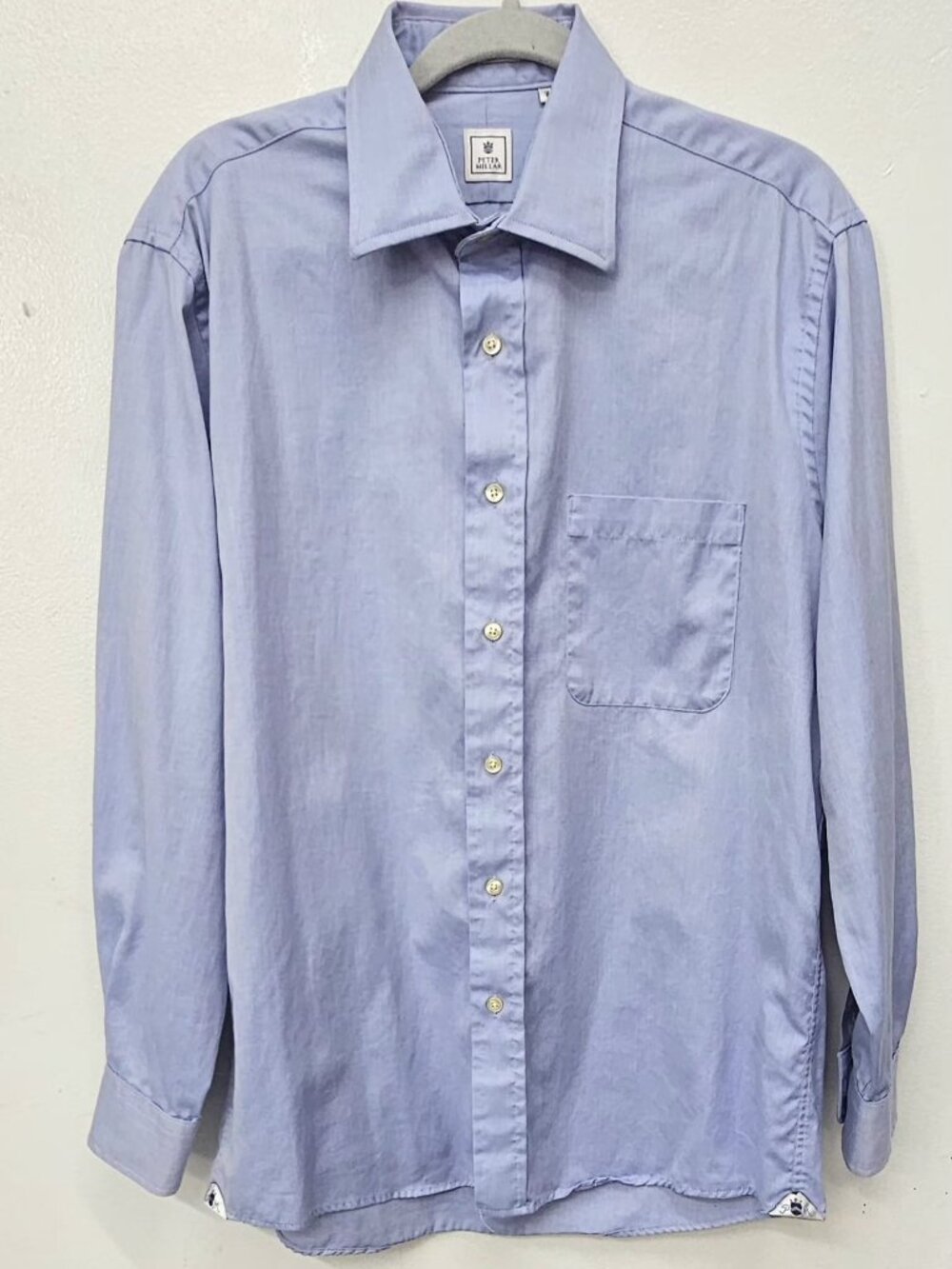 PETER MILLAR Men's Dress Shirt Size 16 R (Large) Light Blue Cotton Long Sleeve